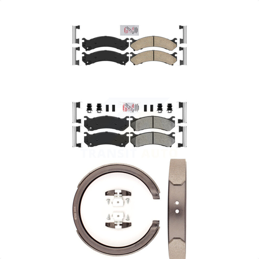 Front Ceramic Rear Semi-Metallic Disc Brake Pads And Parking Shoes Kit For GMC KNN-100642