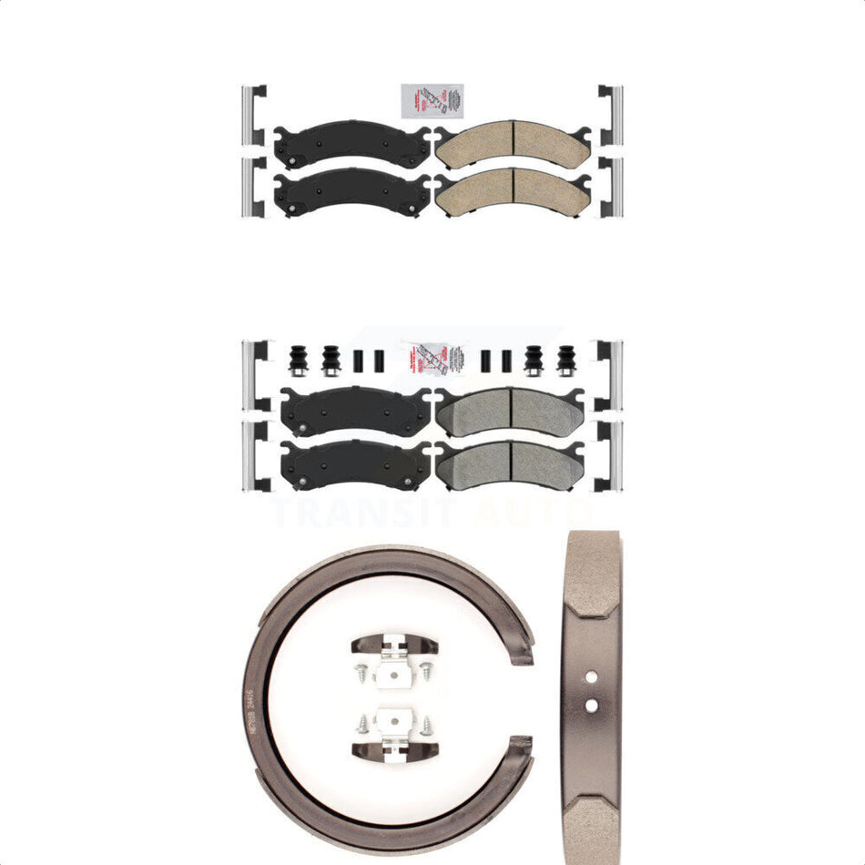 Front Ceramic Rear Semi-Metallic Disc Brake Pads And Parking Shoes Kit For GMC KNN-100642