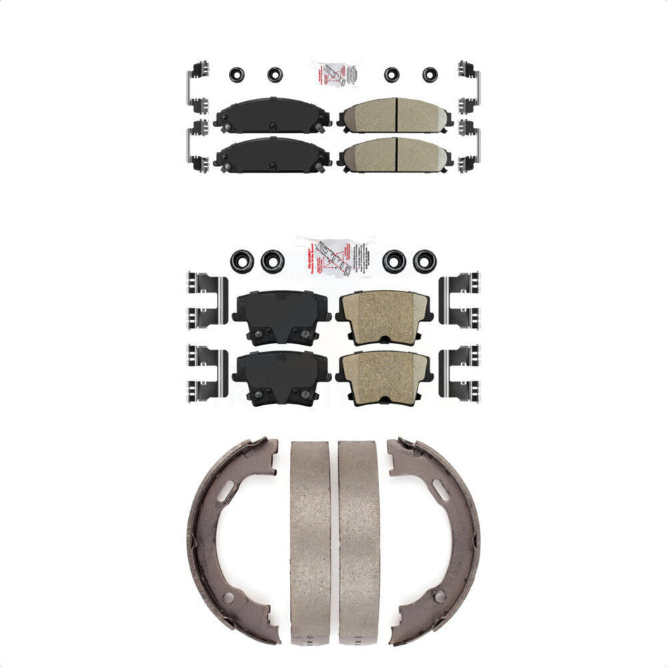 Front Rear Ceramic Disc Brake Pads And Parking Shoes Kit For Dodge Chrysler KNN-100694