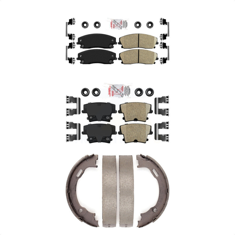Front Rear Ceramic Disc Brake Pads And Parking Shoes Kit For Dodge Chrysler KNN-100695