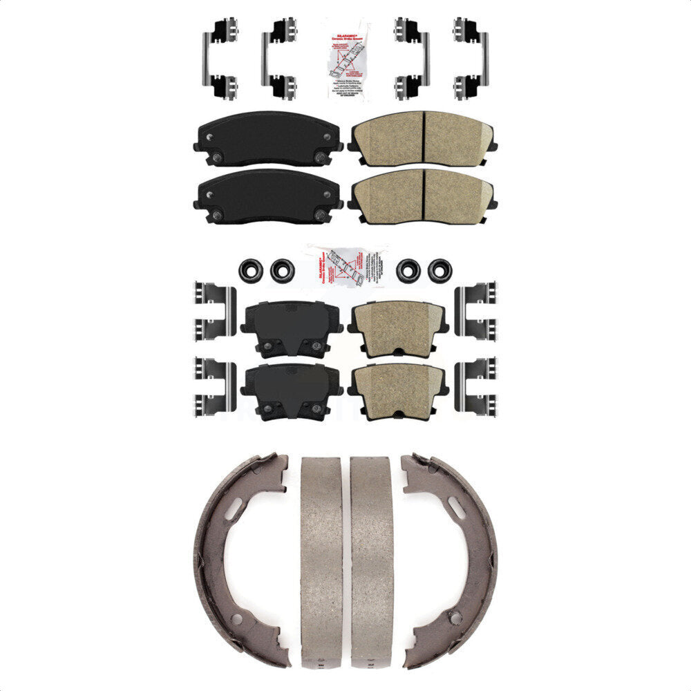 Front Rear Ceramic Disc Brake Pads And Parking Shoes Kit For Dodge Chrysler KNN-100696