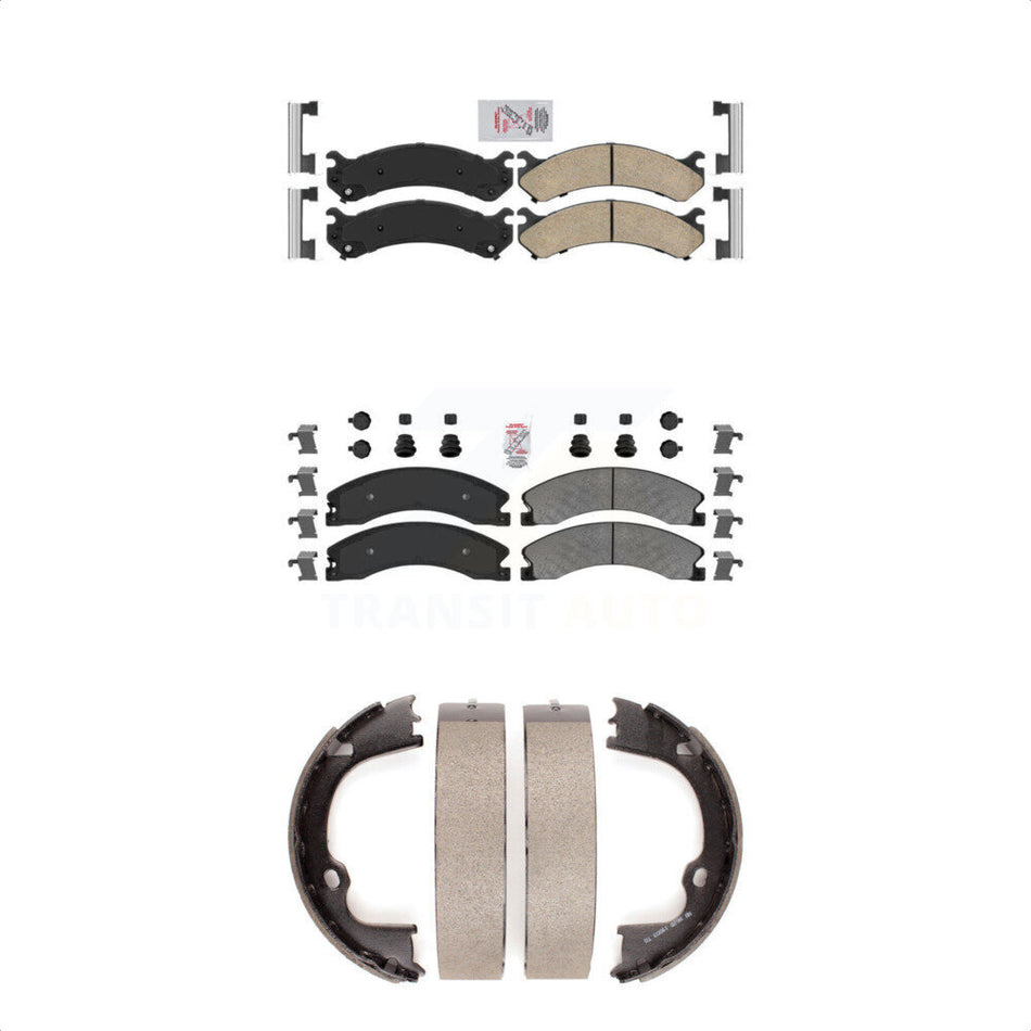 Front Ceramic Rear Semi-Metallic Disc Brake Pads And Parking Shoes Kit For KNN-100773