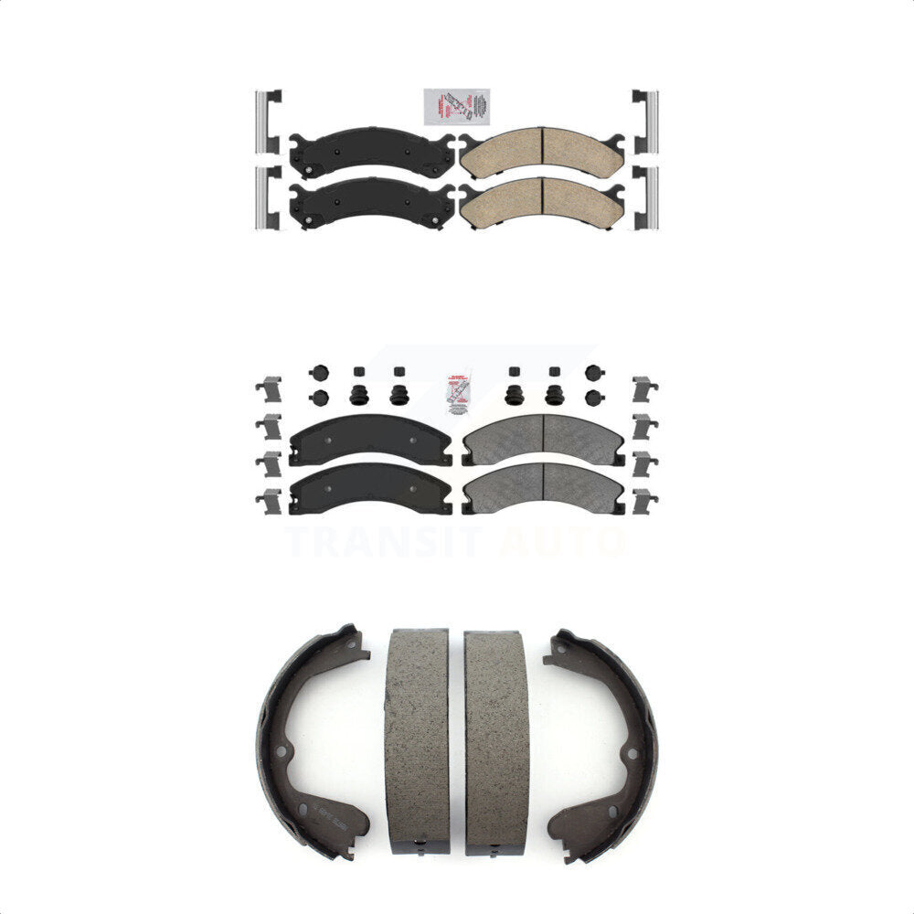 Front Ceramic Rear Semi-Metallic Disc Brake Pads And Parking Shoes Kit For GMC KNN-100775