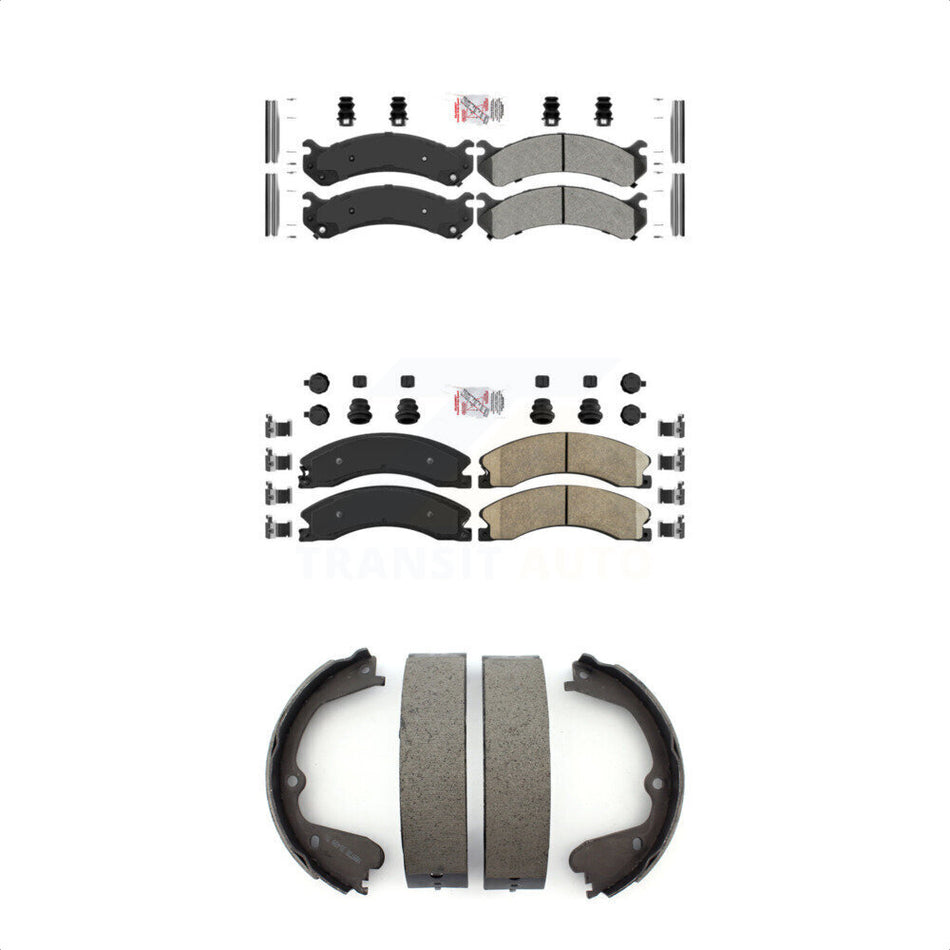 Front Semi-Metallic Rear Ceramic Disc Brake Pads And Parking Shoes Kit For GMC KNN-100778