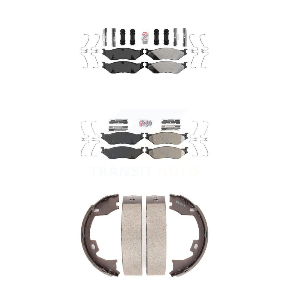 Front Rear Semi-Metallic Disc Brake Pads And Parking Shoes Kit For Ford F-450 KNN-100811