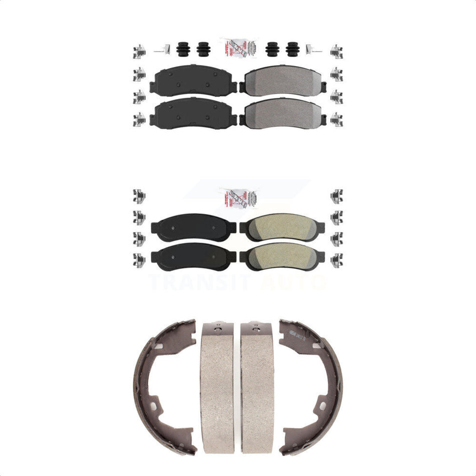 Front Rear Semi-Metallic Disc Brake Pads And Parking Shoes Kit For Ford F-350 KNN-100814