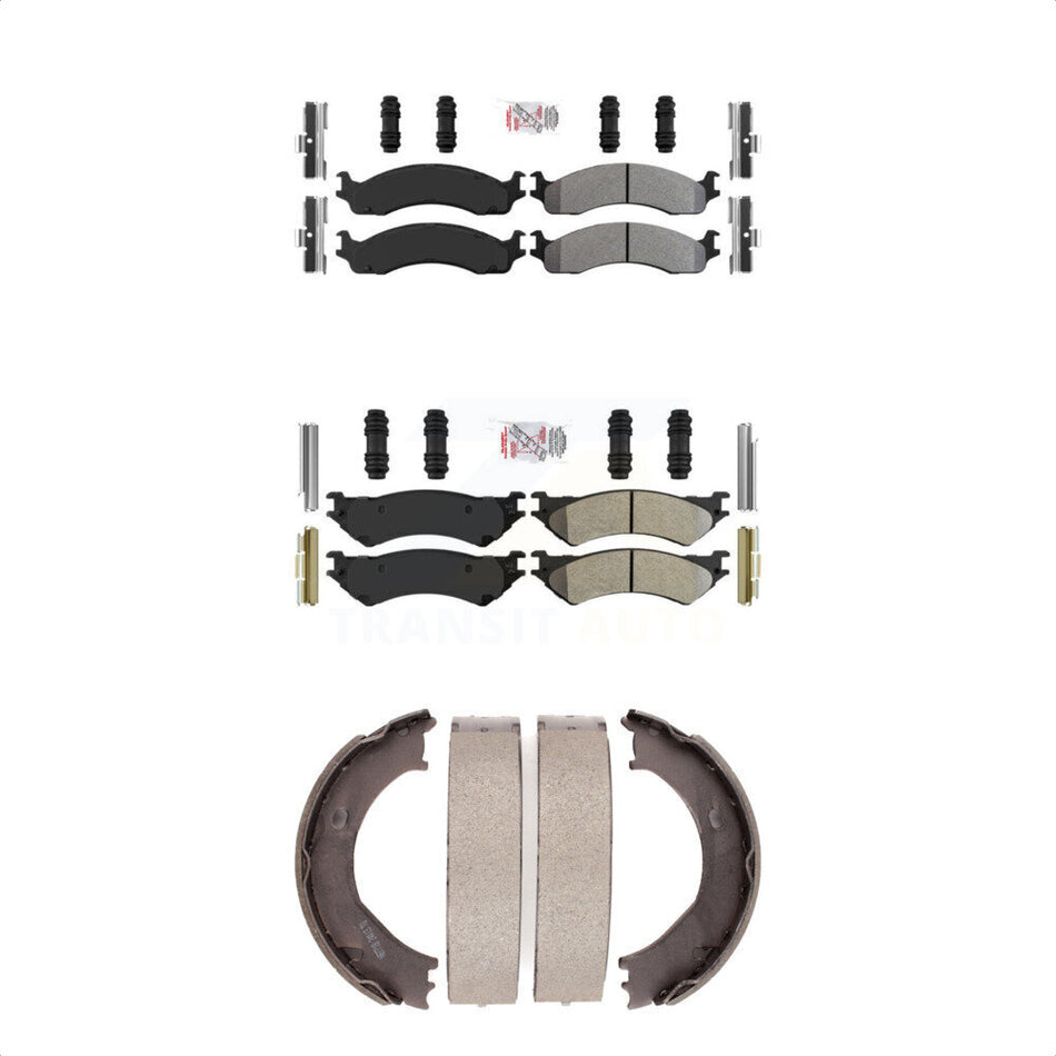 Front Rear Semi-Metallic Disc Brake Pads And Parking Shoes Kit For Ford E-350 KNN-100862