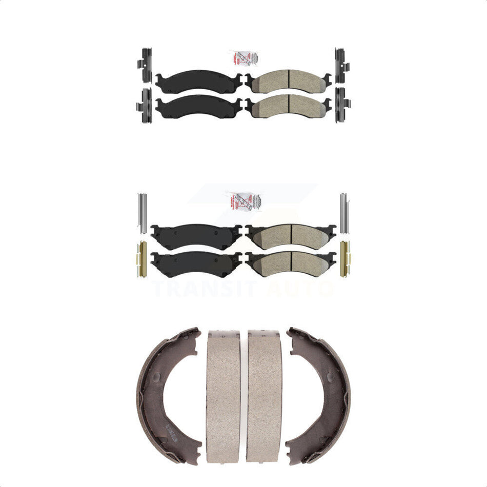 Front Rear Semi-Metallic Disc Brake Pads And Parking Shoes Kit For Ford E-350 KNN-100863