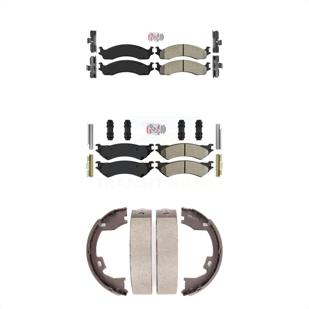Front Rear Semi-Metallic Disc Brake Pads And Parking Shoes Kit For Ford E-350 KNN-100865