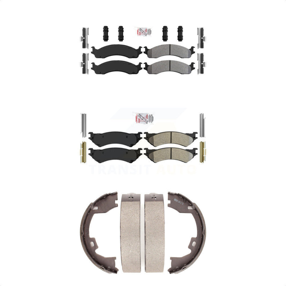 Front Rear Semi-Metallic Disc Brake Pads And Parking Shoes Kit For Ford E-350 KNN-100868