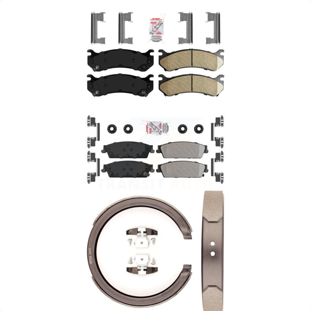 Front Ceramic Rear Semi-Metallic Disc Brake Pads And Parking Shoes Kit For KNN-100883