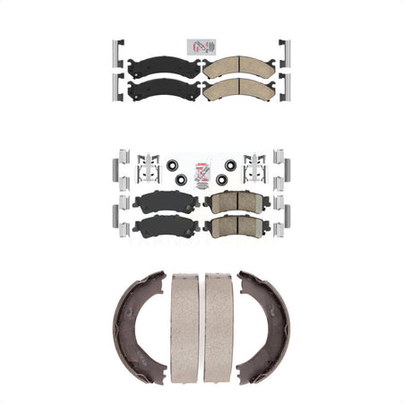 Front Rear Ceramic Disc Brake Pads And Parking Shoes Kit For GMC Sierra 3500 KNN-100924