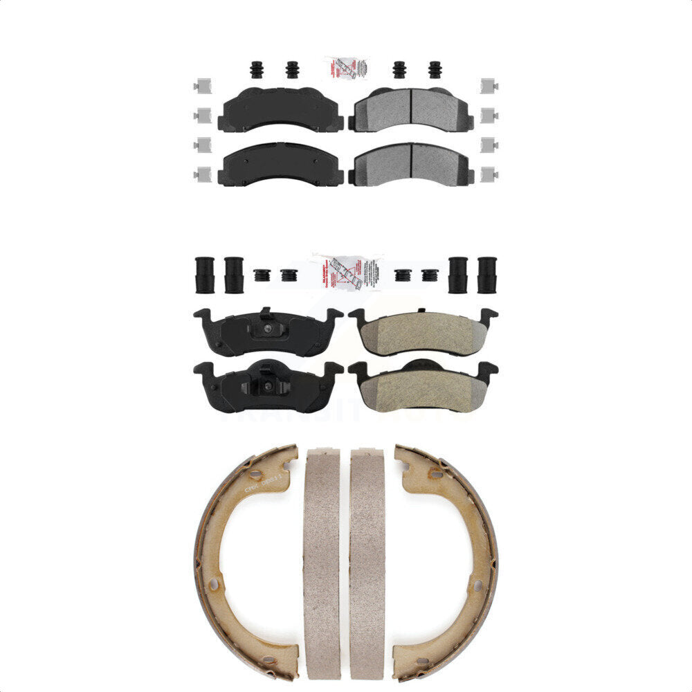 Front Rear Semi-Metallic Disc Brake Pads And Parking Shoes Kit For Ford KNN-100930
