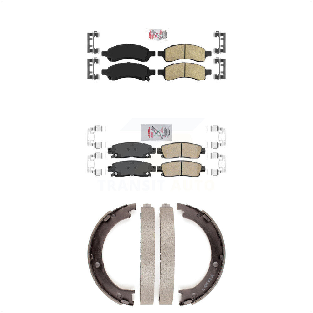 Front Rear Ceramic Disc Brake Pads And Parking Shoes Kit For GMC Acadia Buick KNN-100937