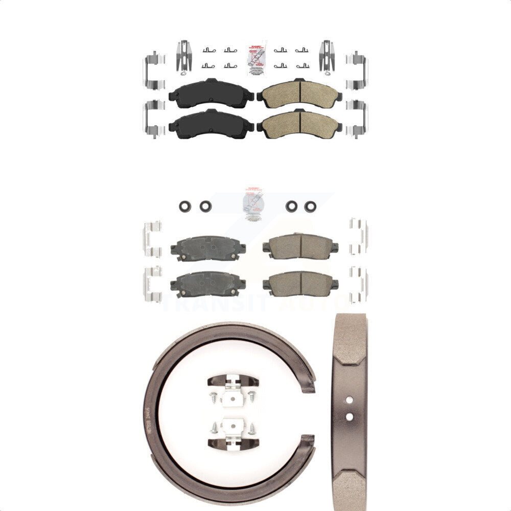 Front Rear Ceramic Disc Brake Pads And Parking Shoes Kit For GMC Chevrolet XL KNN-100942