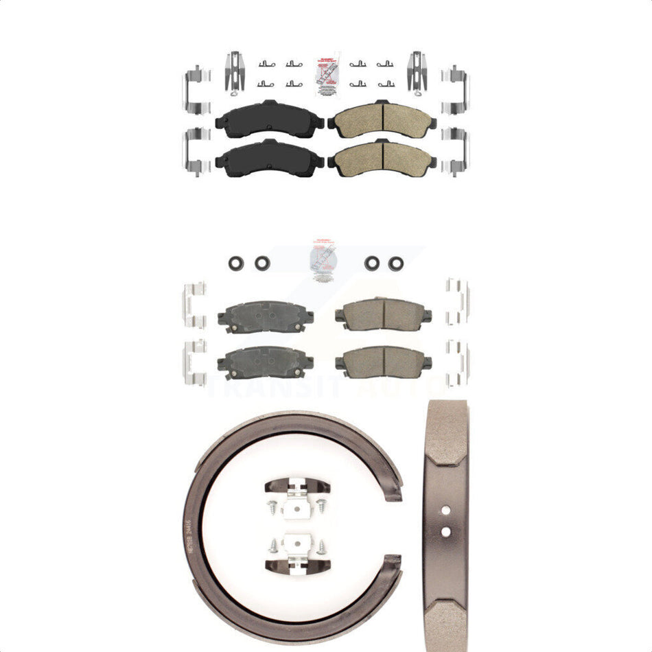 Front Rear Ceramic Disc Brake Pads And Parking Shoes Kit For GMC Chevrolet XL KNN-100942