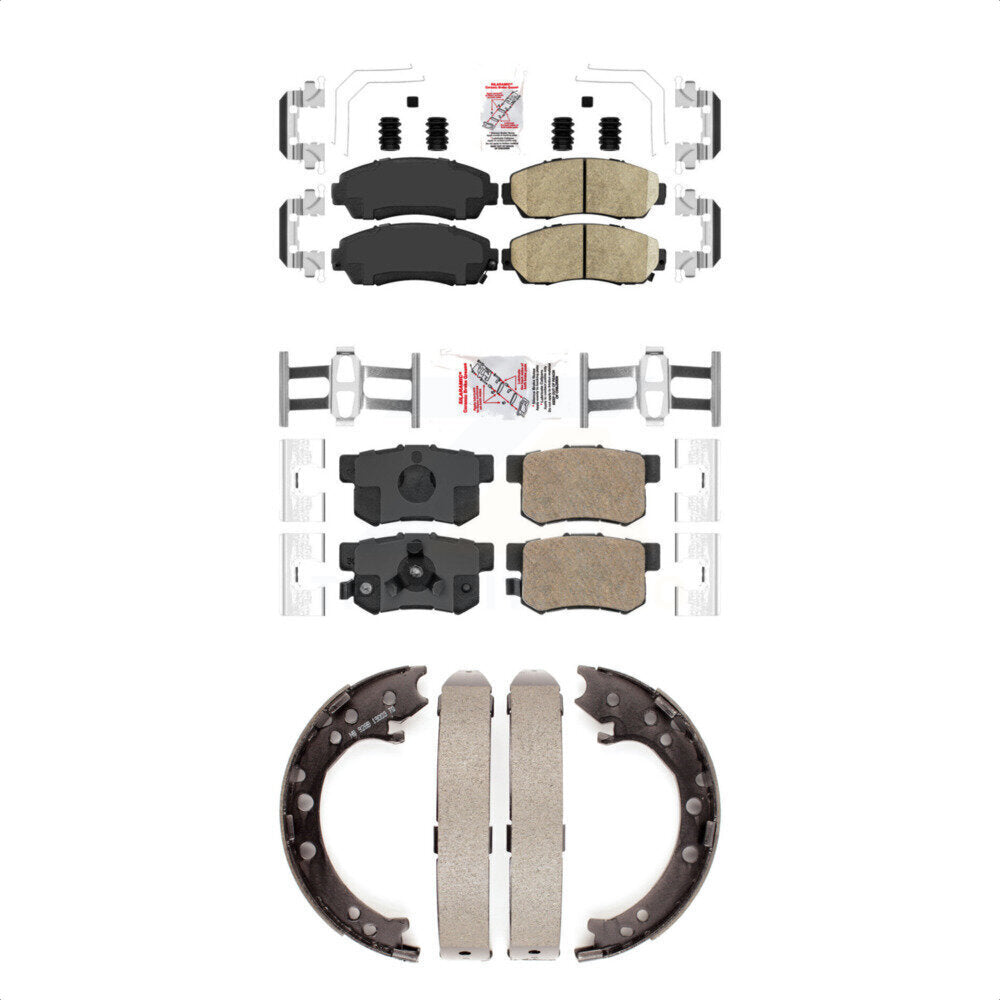 Front Rear Ceramic Disc Brake Pads And Parking Shoes Kit For Honda CR-V Acura KNN-100978