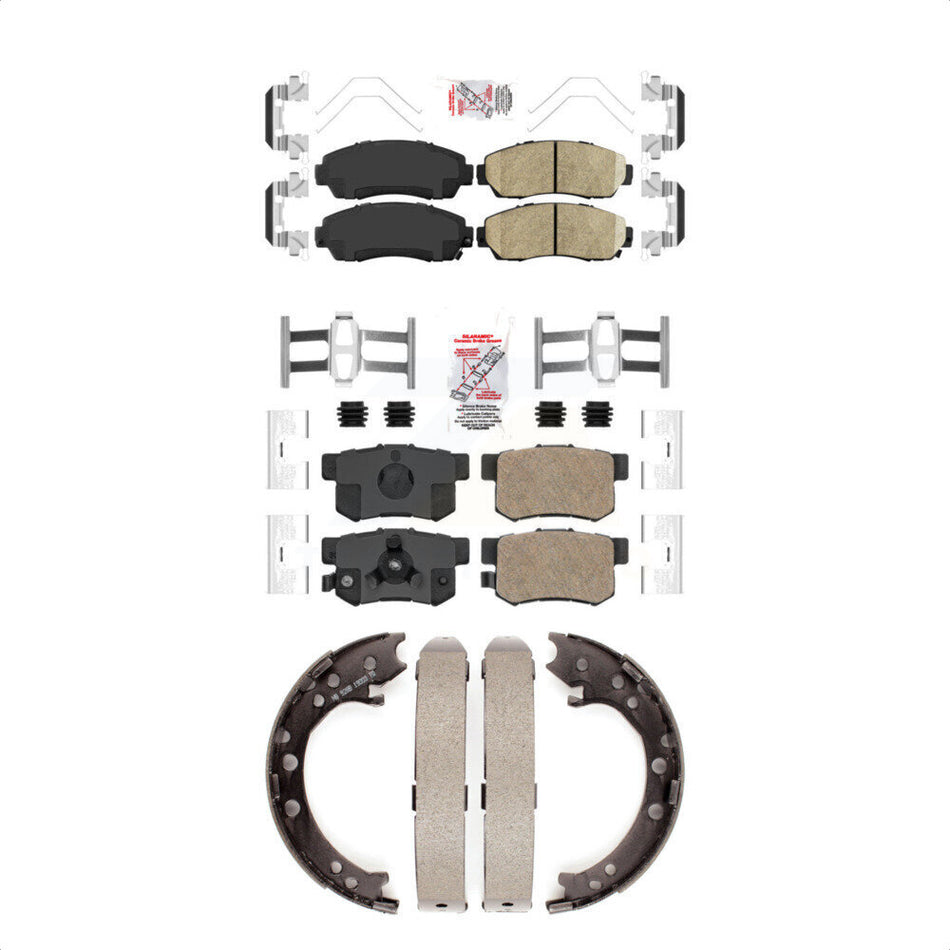 Front Rear Ceramic Disc Brake Pads And Parking Shoes Kit For Honda CR-V Acura KNN-100981