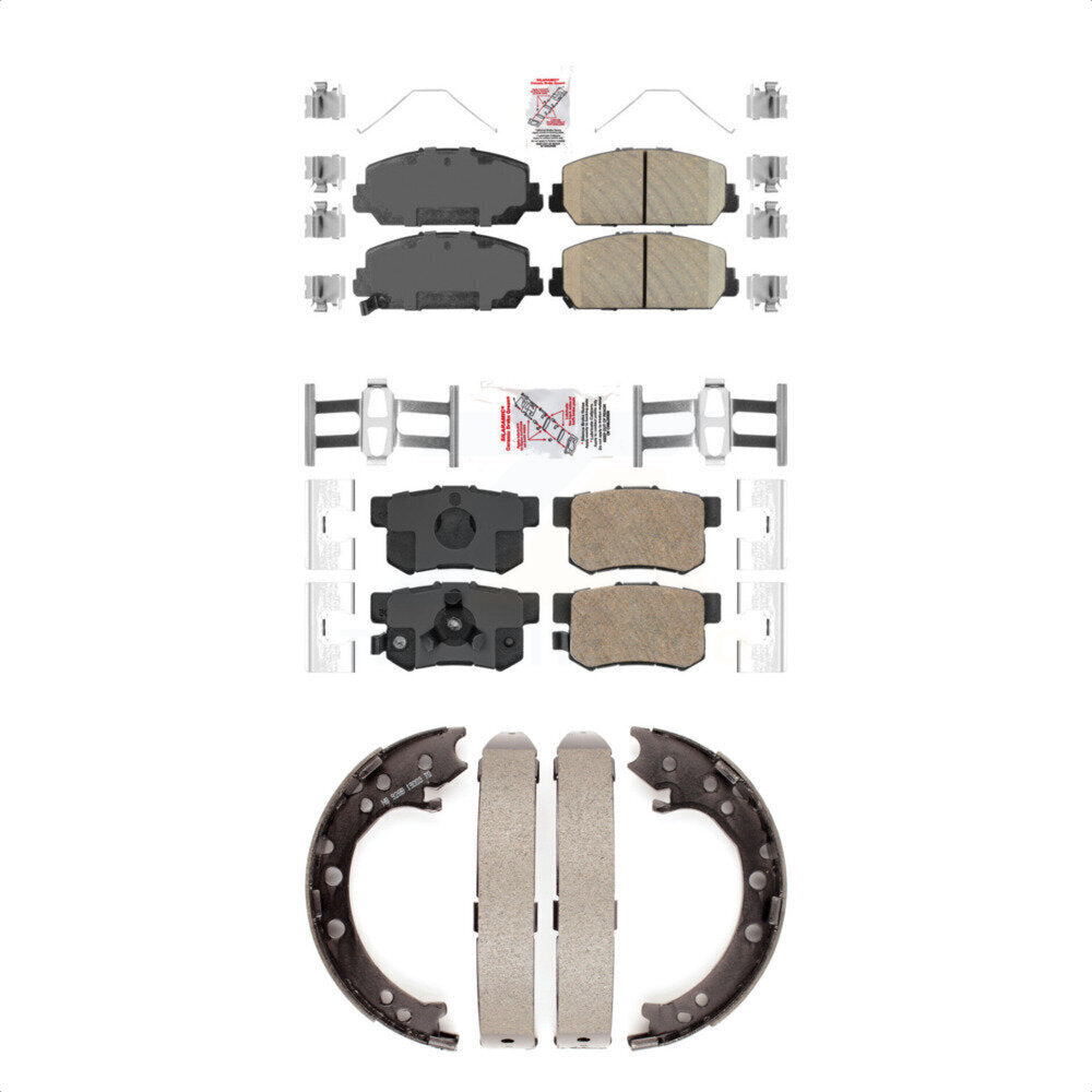 Front Rear Ceramic Disc Brake Pads And Parking Shoes Kit For 13-18 Acura RDX KNN-100990