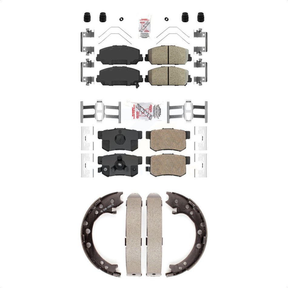 Front Rear Ceramic Disc Brake Pads And Parking Shoes Kit For 13-18 Acura RDX KNN-100991