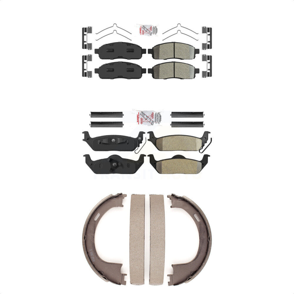Front Rear Semi-Metallic Disc Brake Pads And Parking Shoes Kit For Ford F-150 KNN-101031
