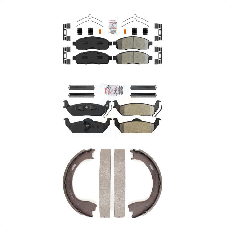 Front Rear Semi-Metallic Disc Brake Pads And Parking Shoes Kit For Ford F-150 KNN-101034