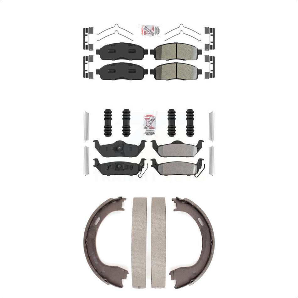 Front Rear Semi-Metallic Disc Brake Pads And Parking Shoes Kit For Ford F-150 KNN-101037
