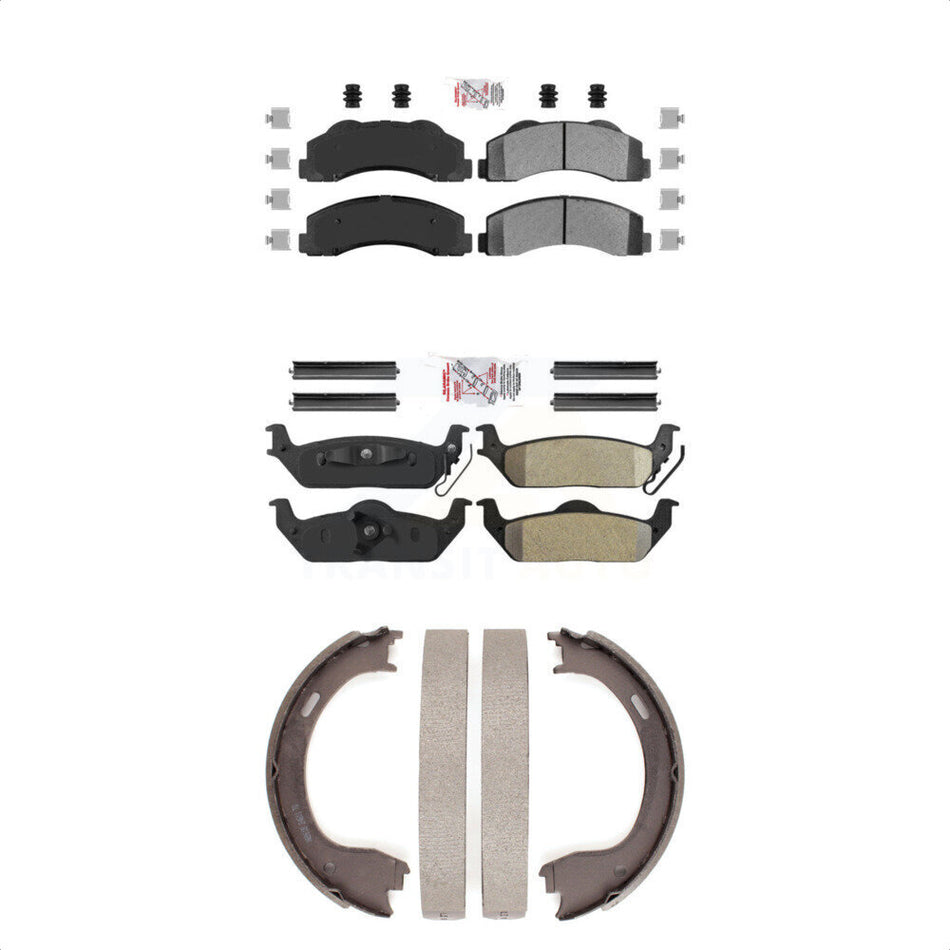 Front Rear Semi-Metallic Disc Brake Pads And Parking Shoes Kit For Ford F-150 KNN-101038