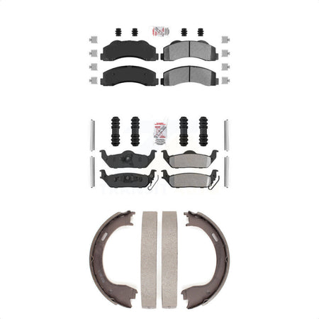Front Rear Semi-Metallic Disc Brake Pads And Parking Shoes Kit For Ford F-150 KNN-101040