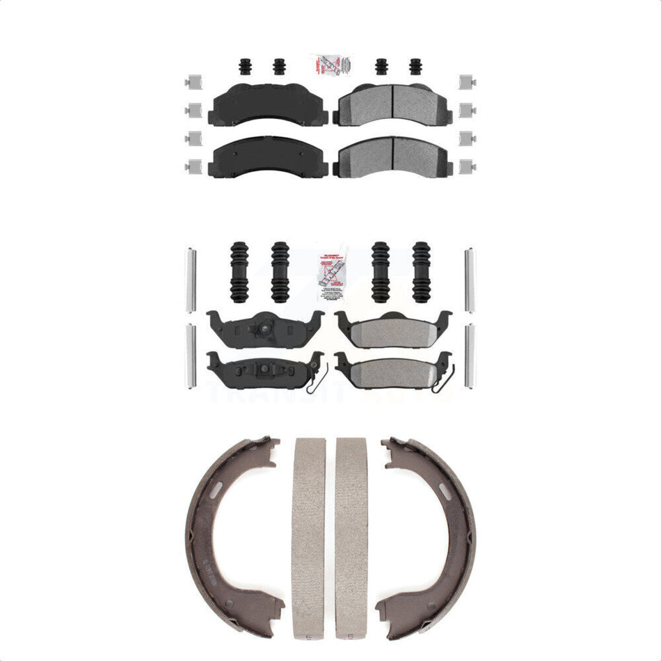 Front Rear Semi-Metallic Disc Brake Pads And Parking Shoes Kit For Ford F-150 KNN-101040