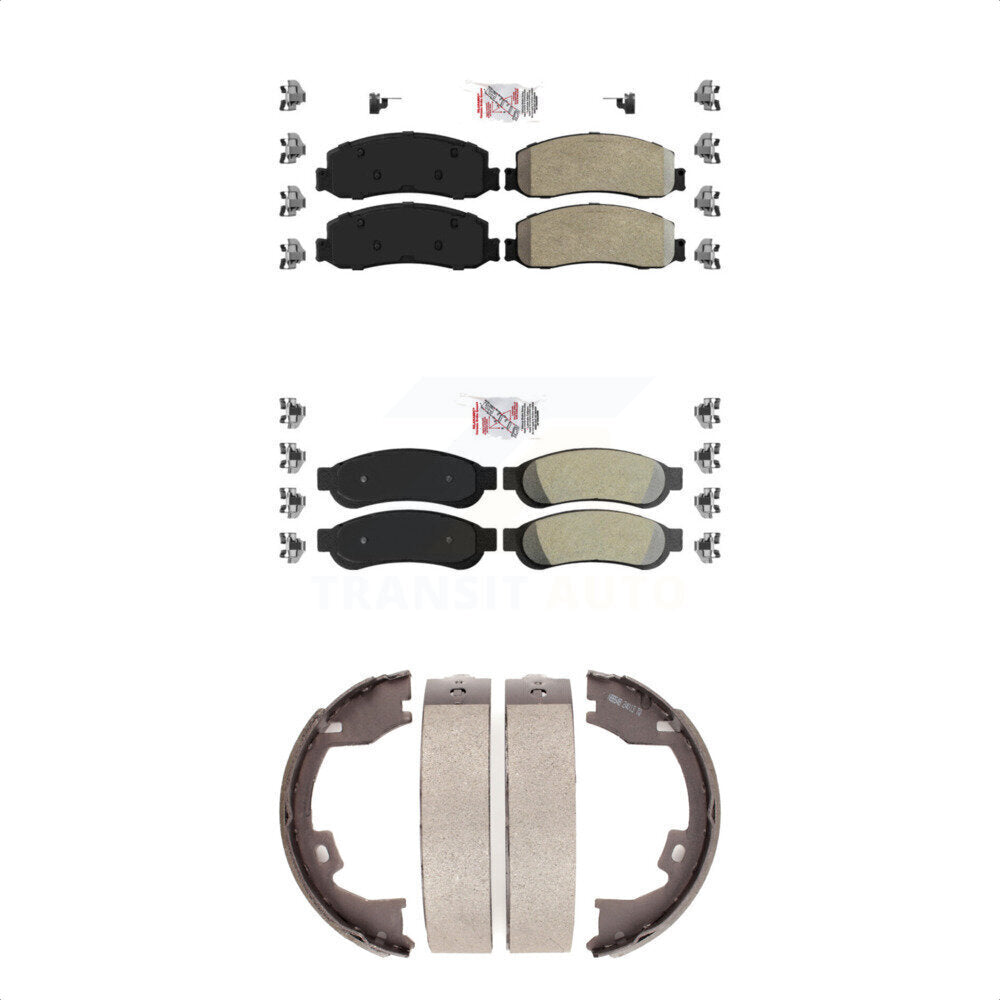 Front Rear Semi-Metallic Disc Brake Pads And Parking Shoes Kit For Ford F-350 KNN-101050