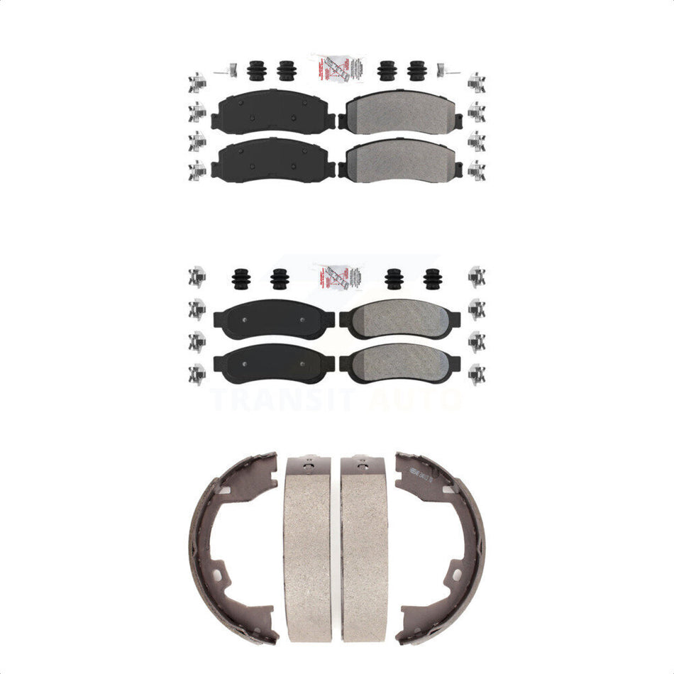 Front Rear Semi-Metallic Disc Brake Pads And Parking Shoes Kit For Ford F-350 KNN-101053