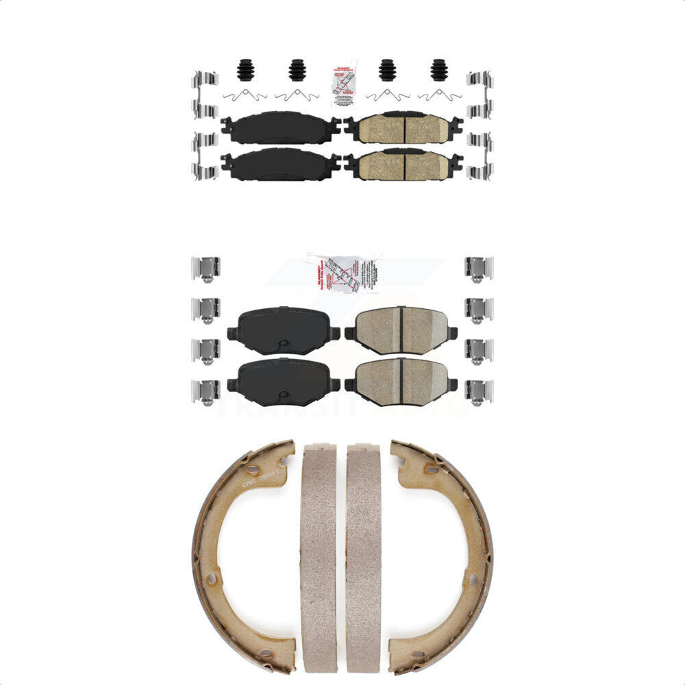 Front Rear Ceramic Disc Brake Pads And Parking Shoes Kit For 10-12 Lincoln MKT KNN-101104