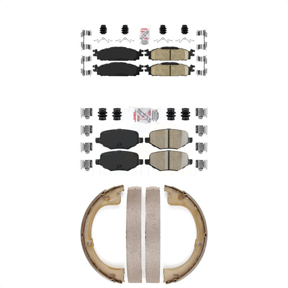 Front Rear Ceramic Disc Brake Pads And Parking Shoes Kit For 10-12 Lincoln MKT KNN-101106