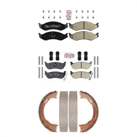 Front Rear Semi-Metallic Disc Brake Pads And Parking Shoes Kit For Jeep TJ KNN-101112
