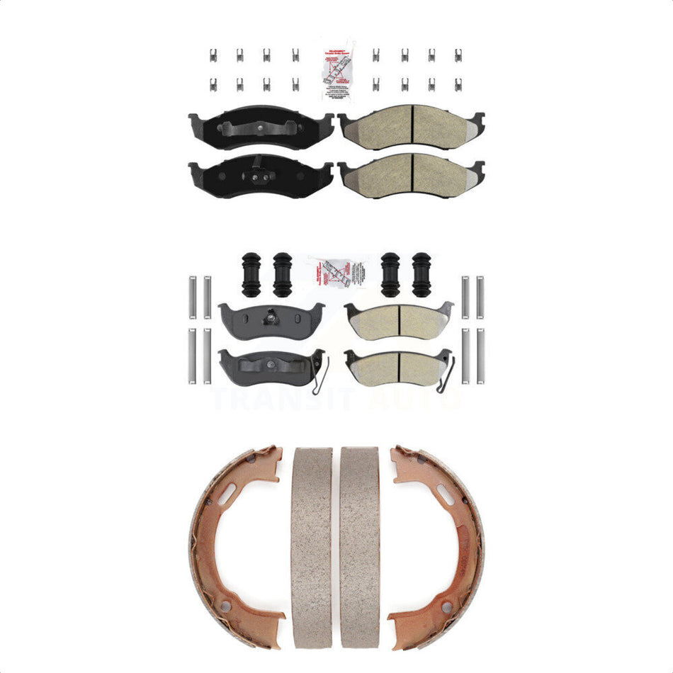 Front Rear Semi-Metallic Disc Brake Pads And Parking Shoes Kit For Jeep TJ KNN-101112