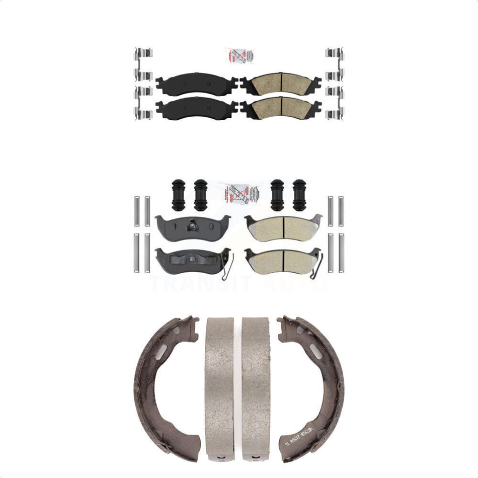 Front Ceramic Rear Semi-Metallic Disc Brake Pads And Parking Shoes Kit For KNN-101114