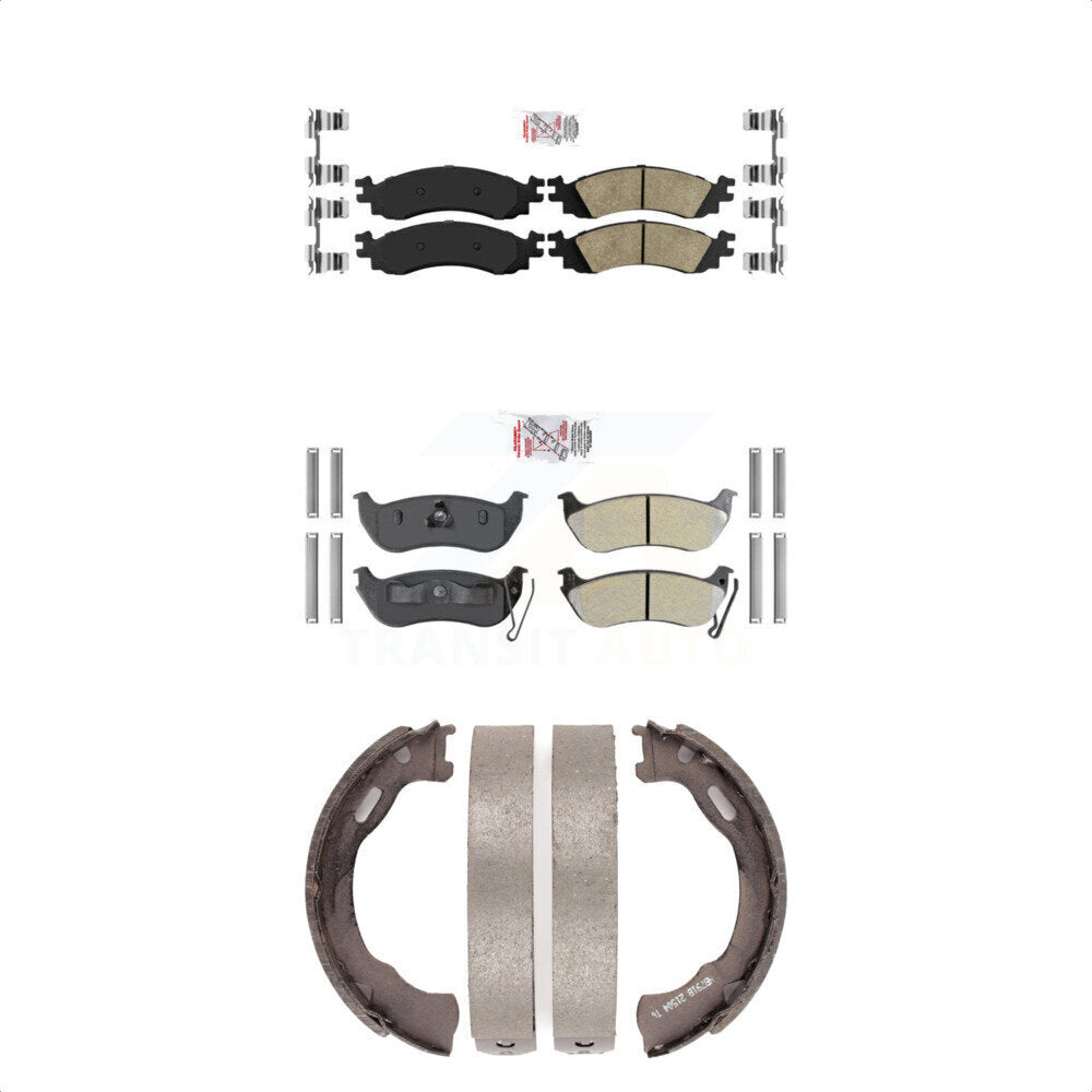 Front Ceramic Rear Semi-Metallic Disc Brake Pads And Parking Shoes Kit For KNN-101115