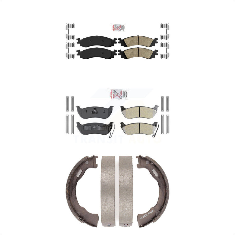 Front Ceramic Rear Semi-Metallic Disc Brake Pads And Parking Shoes Kit For KNN-101115