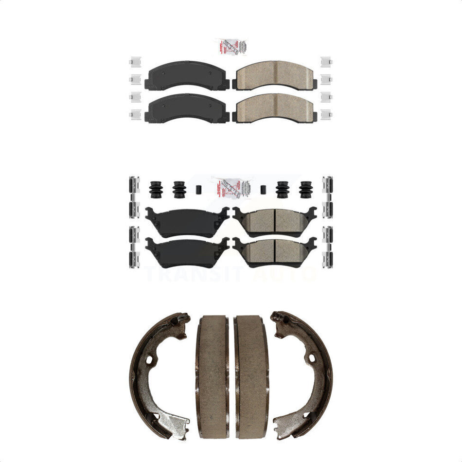 Front Ceramic Rear Semi-Metallic Disc Brake Pads And Parking Shoes Kit For KNN-101183