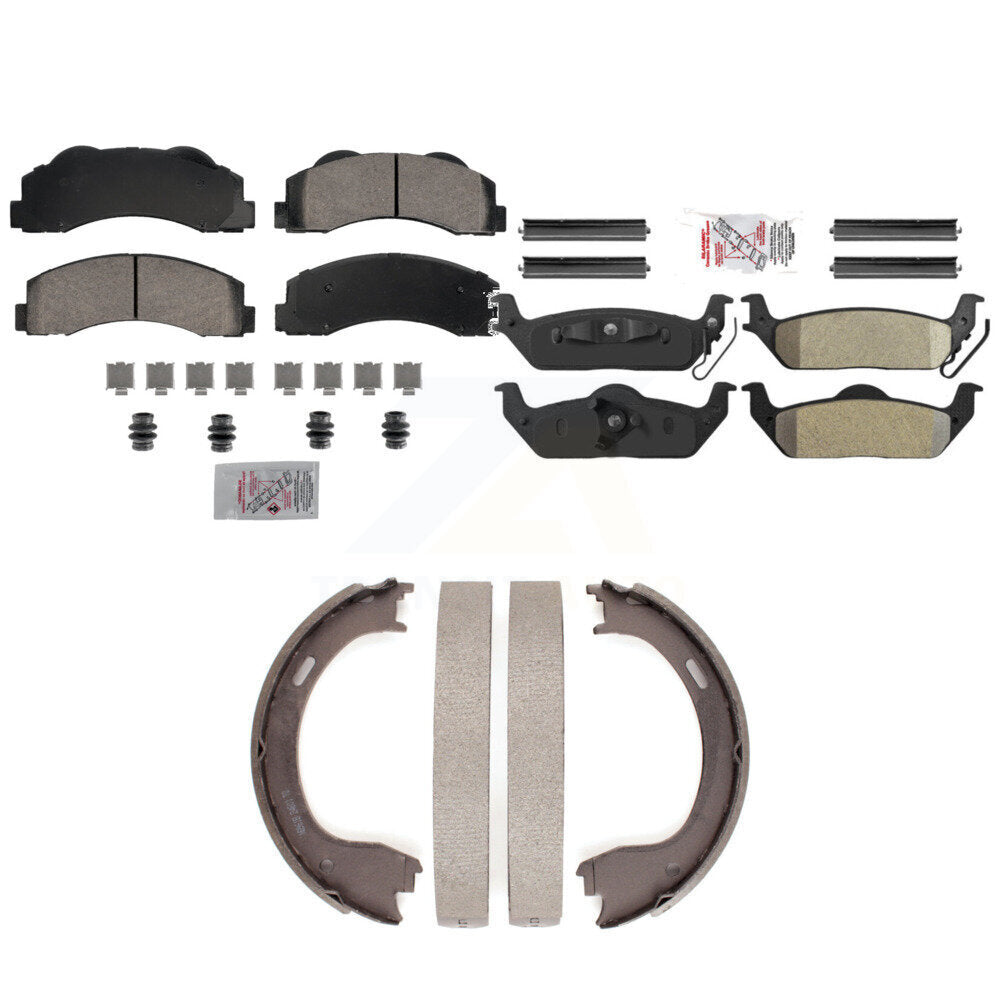 Front Ceramic Rear Semi-Metallic Disc Brake Pads And Parking Shoes Kit For KNN-101248