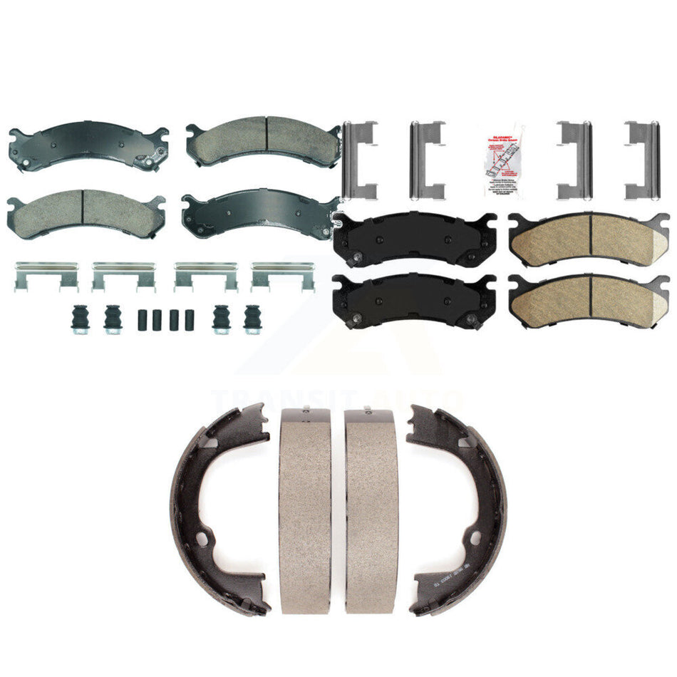 Front Rear Ceramic Disc Brake Pads And Parking Shoes Kit For GMC Chevrolet HD KNN-101254