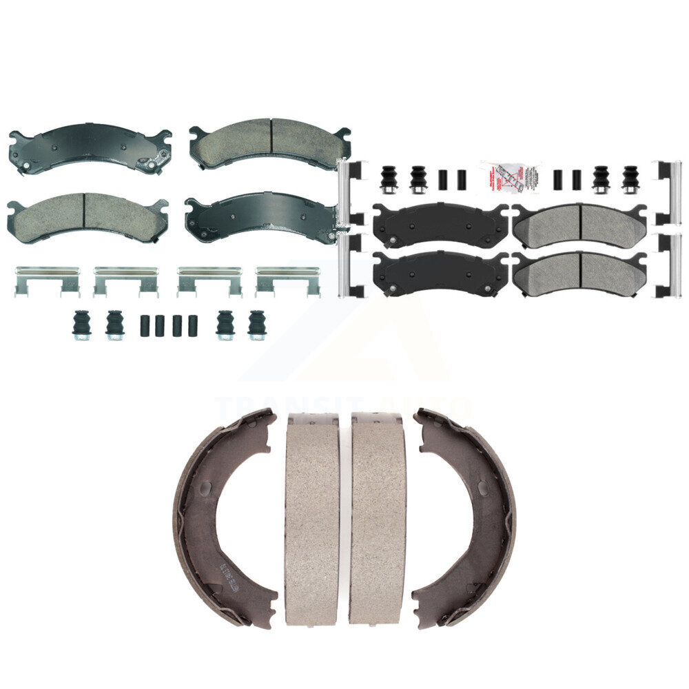 Front Ceramic Rear Semi-Metallic Disc Brake Pads And Parking Shoes Kit For GMC KNN-101255
