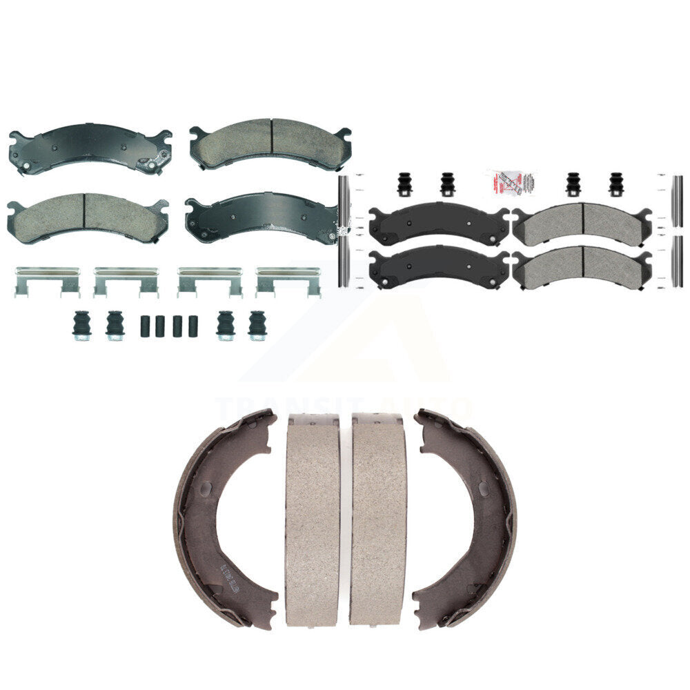 Front Ceramic Rear Semi-Metallic Disc Brake Pads And Parking Shoes Kit For GMC KNN-101257