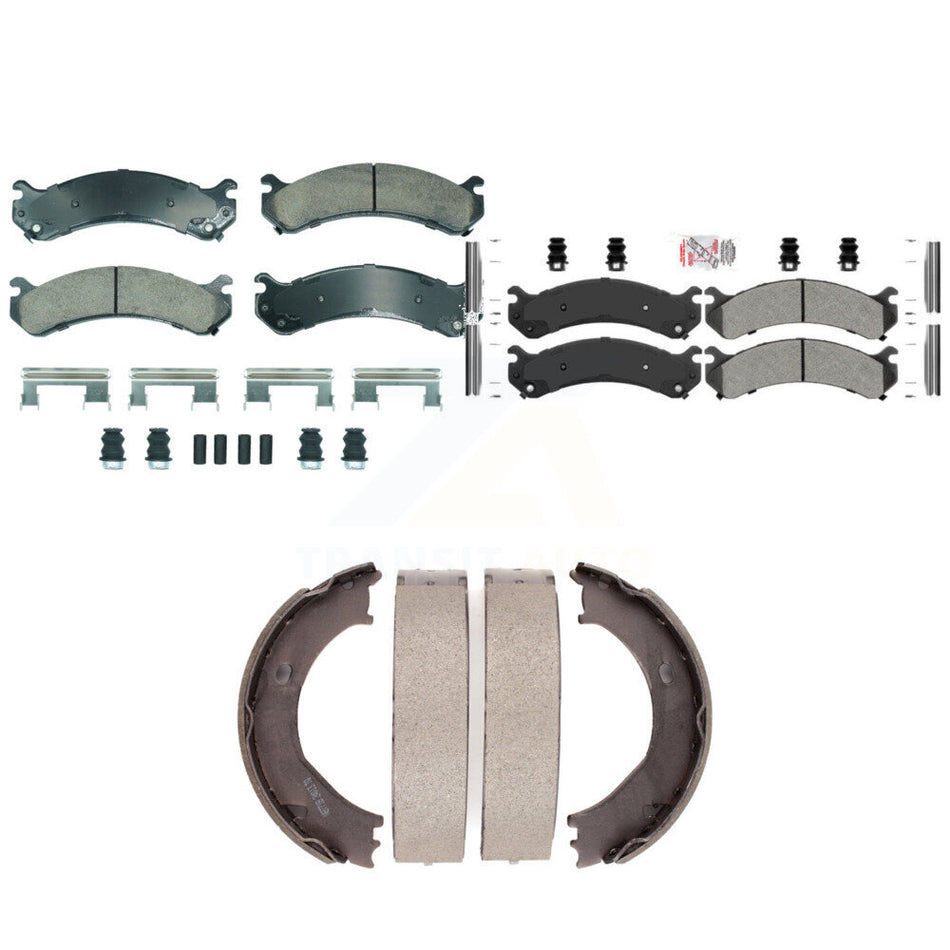 Front Ceramic Rear Semi-Metallic Disc Brake Pads And Parking Shoes Kit For GMC KNN-101257