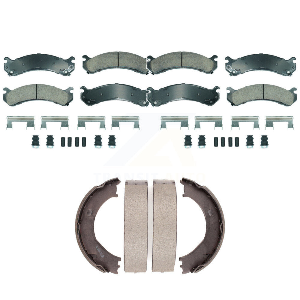 Front Rear Ceramic Disc Brake Pads And Parking Shoes Kit For Chevrolet GMC HD KNN-101259