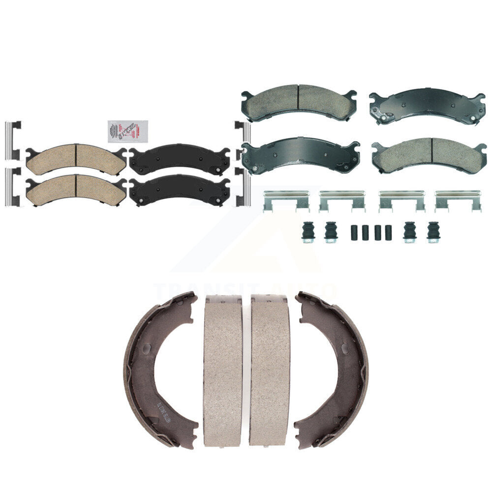 Front Rear Ceramic Disc Brake Pads And Parking Shoes Kit For Chevrolet GMC HD KNN-101260