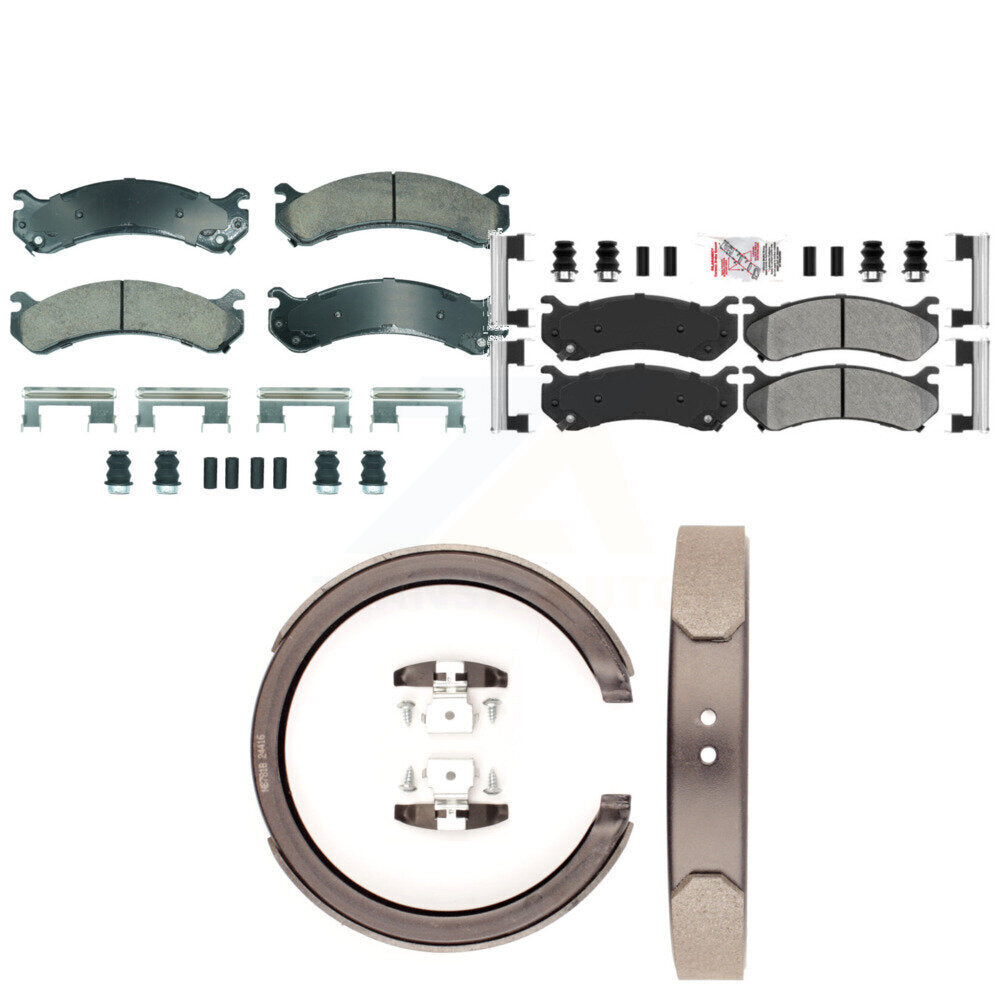 Front Ceramic Rear Semi-Metallic Disc Brake Pads And Parking Shoes Kit For GMC KNN-101262