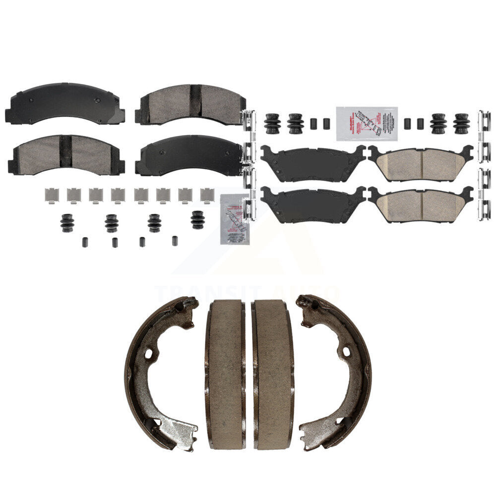 Front Rear Ceramic Disc Brake Pads And Parking Shoes Kit For Ford F-150 KNN-101274