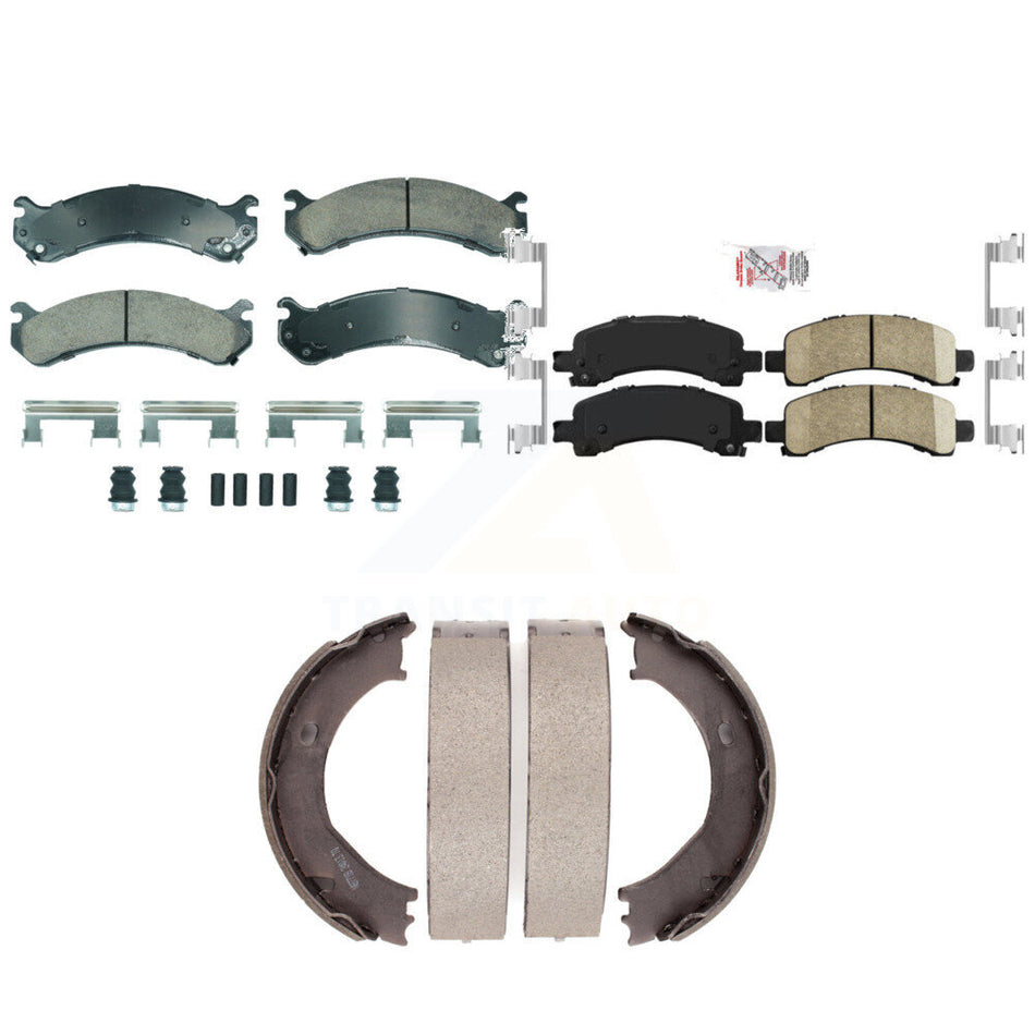 Front Rear Ceramic Disc Brake Pads And Parking Shoes Kit For Chevrolet GMC KNN-101284
